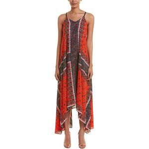 Nanette Lepore Red Paisley Asymmetrical Handkerchief-Hem Dress
